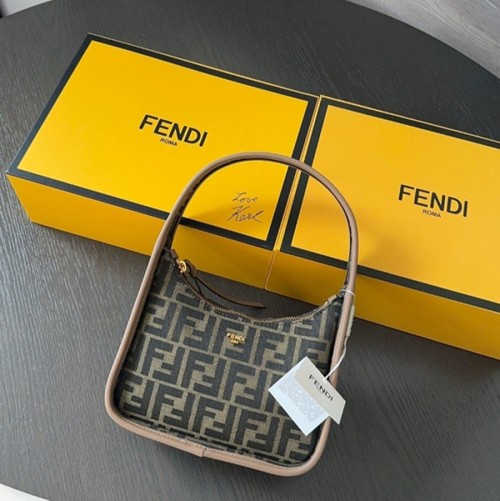 펜디 25SS 금장 로고 미니 펜데센스 토트백 브라운