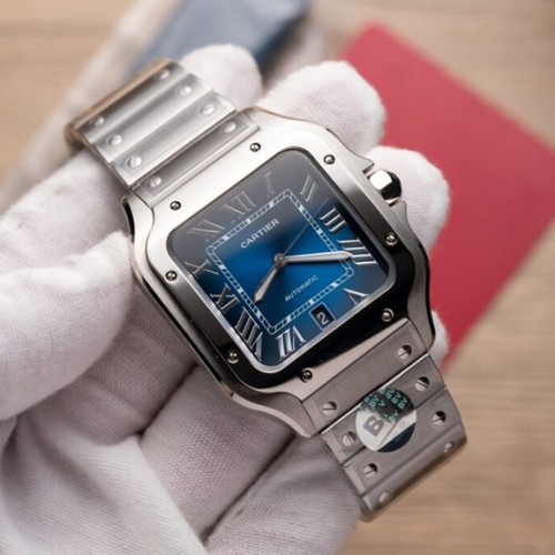 까르띠에 산토스 40mm 실버베젤 블루다이얼-Santos de Cartier  40mm