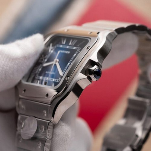 까르띠에 산토스 40mm 실버베젤 블루다이얼-Santos de Cartier  40mm