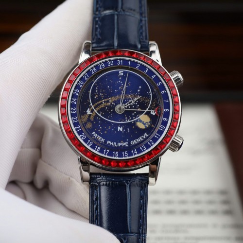 파텍필립 그랜드 컴플리케이션 - Patek Philippe Grand Complications 6104G Blue Dial Bezel Stone Red 40mm