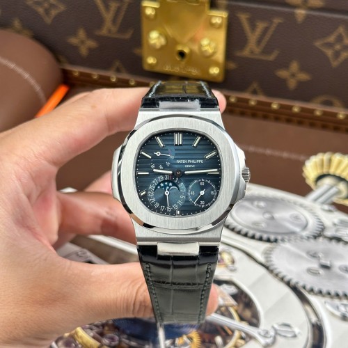 파텍필립 노틸러스 - Patek Philippe Nautilus 5712 Blue Dial Leather Strap Engraving Machine 40mm