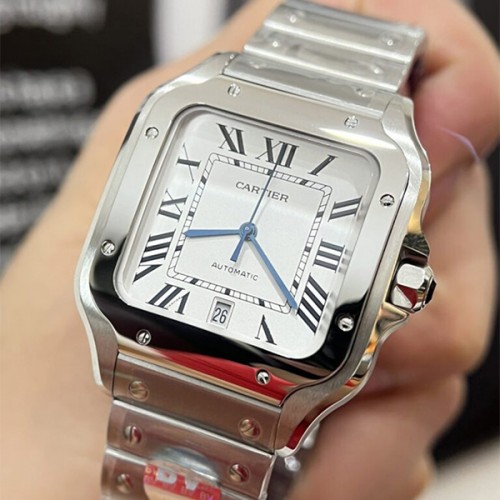 까르띠에 산토스 40mm 실버베젤 화이트 다이얼-Santos de Cartier  40mm