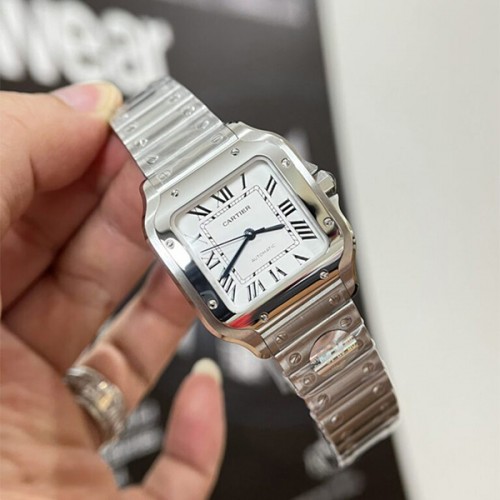 까르띠에 산토스 40mm 실버베젤 화이트 다이얼-Santos de Cartier  40mm