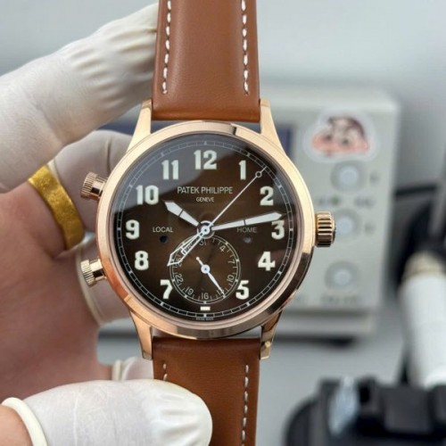 파텍필립 칼라트라바 -Patek Philippe Calatrava Pilot Travel Time 5524R Brown Dial Leather Strap 42mm