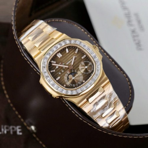 파텍필립 노틸러스 - Patek Philippe Nautilus 5724R Brown Dial 18K Gold Wrapped + Diamonds Moissanite 40mm