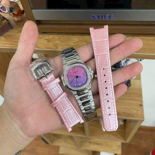 파텍필립 노틸러스 - Patek Philippe Nautilus 7010R Women Purple Pink Dial Bezel Diamonds 32mm