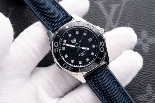 태그호이어 아쿠아레이서 - Tag Heuer Aquaracer Mother Of Pearl Dial Leather Strap 35mm