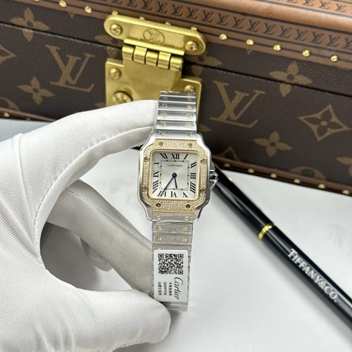 까르띠에 산토스 - Cartier De Santos Small White Dial Bezel Yellow With Stones 27×34.5mm