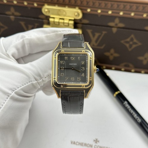 까르띠에 산토스 - Cartier Santos Dumont Gray Dial Leather Strap 43.5×31.4mm