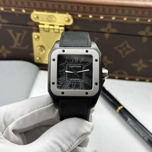 까르띠에 산토스 - Cartier Santos  Black Watch With Gray Matte Bezel 51.1×41.3mm