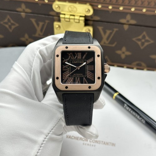 까르띠에 산토스 - Cartier Santos Black Dial Bezel Rose Gold Automatic Movement 51.1×41.3mm