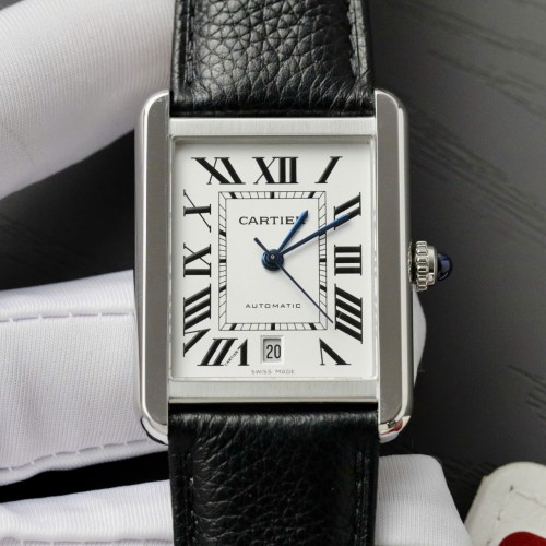 까르띠에 탱크 - Cartier Tank Solo White Dial Leather Strap 41mm