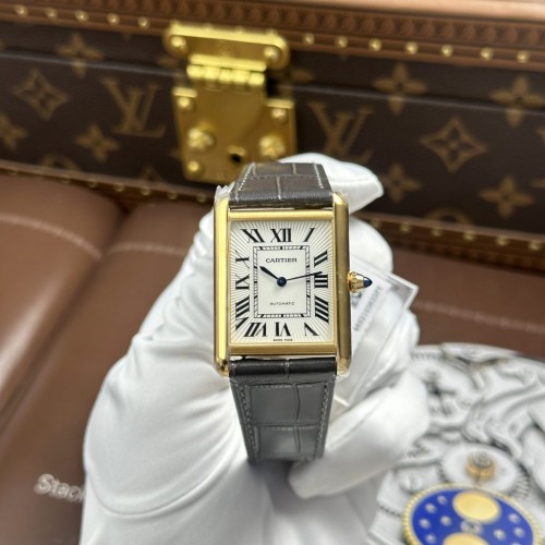 까르띠에 탱크 - Cartier Tank Louis White Dial Leather Strap Gray 27.8×38.1mm