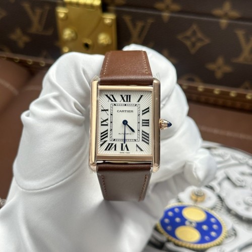 까르띠에 탱크 - Cartier Tank Louis White Dial Leather Strap Brown 27.8×38.1mm