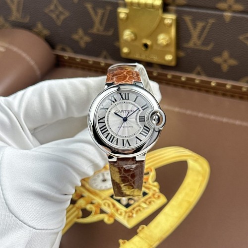 까르띠에 발롱블루 - Cartier Ballon Bleu Women Brown Leather Strap 33mm