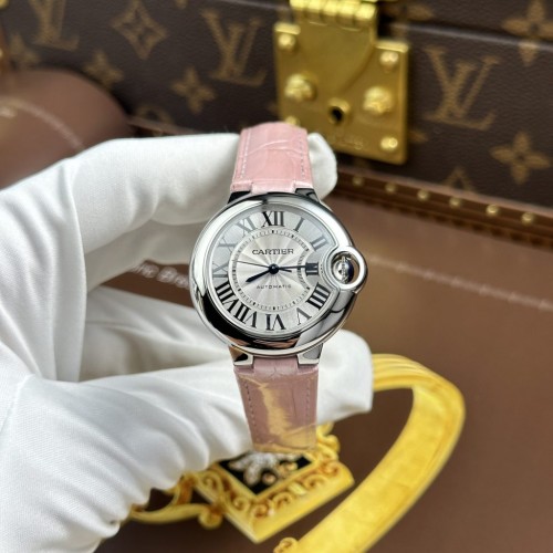 까르띠에 발롱블루 - Cartier Ballon Bleu Women Pink Leather Strap 33mm