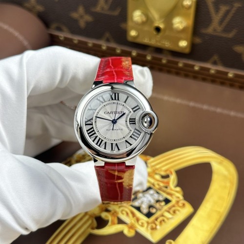 까르띠에 발롱블루 - Cartier Ballon Bleu Women Red Leather Strap 33mm