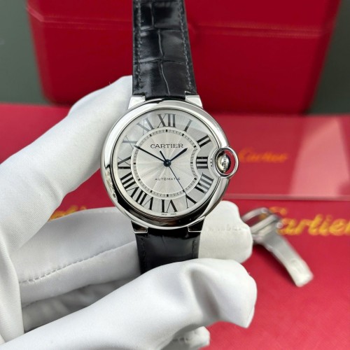 까르띠에 발롱블루 - Cartier Ballon Bleu Women White Dial Leather Strap 33mm