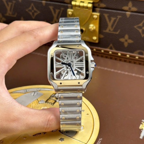까르띠에 산토스 - Cartier Santos Skeleton Dial Bezel Yellow 39.8mm
