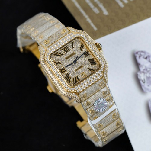 까르띠에 산토스 - Cartier Santos Yellow Full Moissanite Diamonds 39.8mm