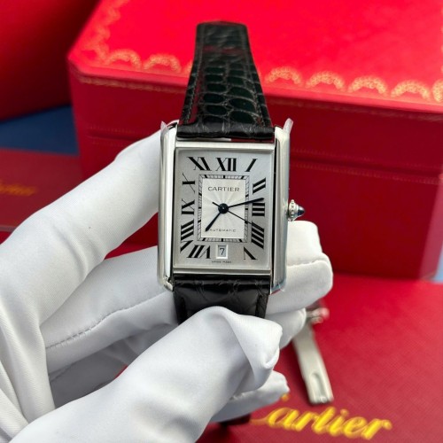 까르띠에 탱크 - Cartier Tank Must Extra-Large Model White Dial Leather Strap 31x41mm