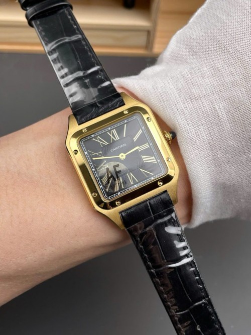 까르띠에 산토스 - Cartier Santos-Dumont WGSA0077 Men Leather Strap Black 43.5×31.4mm