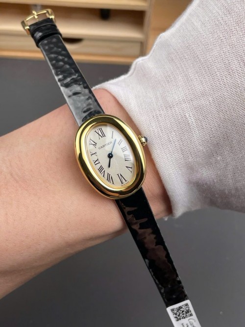 까르띠에 베누아 - Cartier Baignoire WGBA0017 Women Leather Strap 24.6×18.7mm