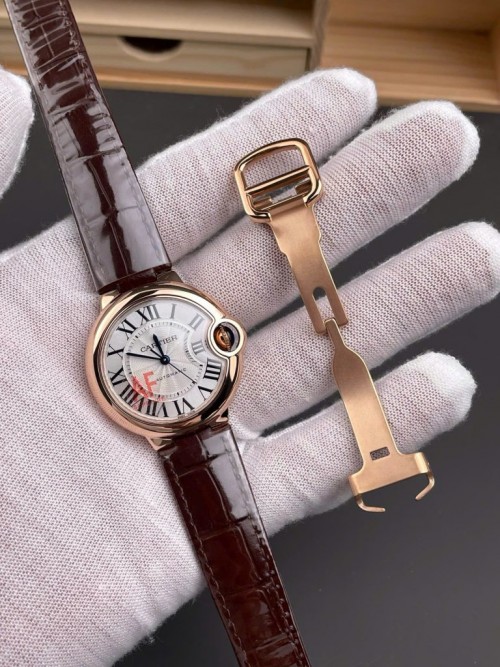 까르띠에 발롱블루 - Cartier Ballon Bleu De WJBB0040 Women’s Brown Leather Strap 33mm