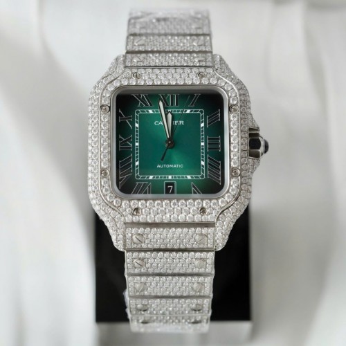 까르띠에 산토스 - Cartier Santos Green Dial Diamonds Moissanite 39.8mm