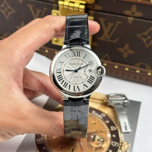 까르띠에 발롱블루 - Cartier Ballon Bleu White Dial Leather Strap 40mm