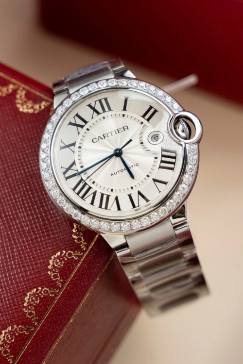 까르띠에 발롱블루 - Cartier Ballon Bleu WE9009Z3 White Dial Bezel Diamond Moissanite 42mm