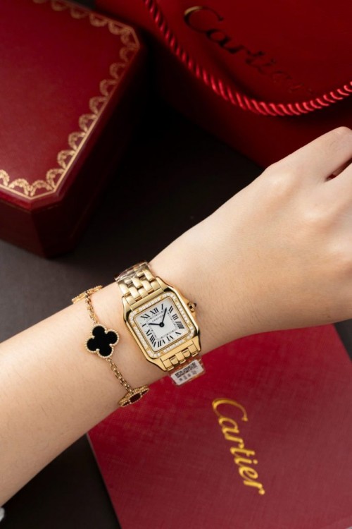 까르띠에 팬더 - Cartier Panthere WJPN0015 White Dial Bezel Diamonds Moissanite 27x37mm