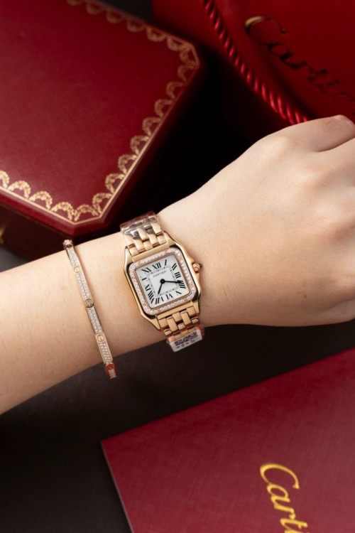 까르띠에 팬더 - Cartier Panthere WJPN0009 Rose Gold Bezel Diamonds Moissanite 27x37mm