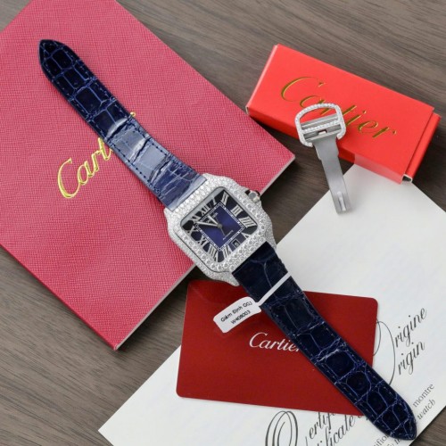 까르띠에 산토스 - Cartier Santos Dial Blue Custom Diamonds Moissanite 39.8mm