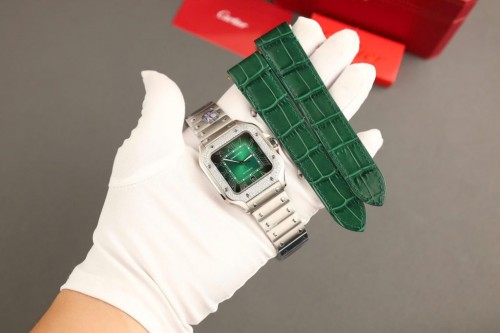 까르띠에 산토스 - Cartier Santos Green Diamonds Moissanite 39.8mm