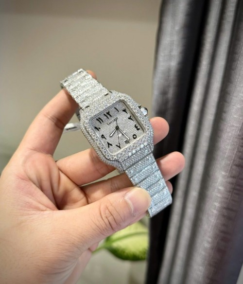 까르띠에 산토스 - Cartier Santos Arabic Numeral Moissanite Diamonds 39.8mm