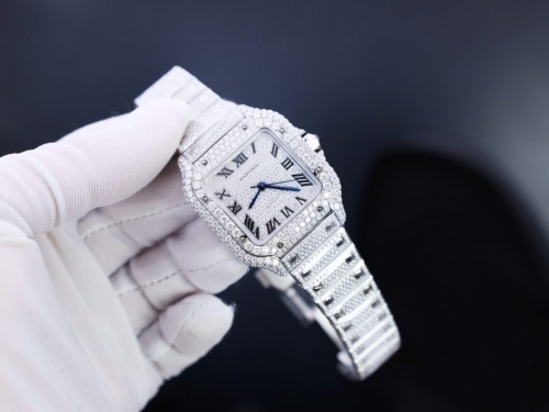 까르띠에 산토스 - Cartier Santos With Full Diamond Moissanite 35mm