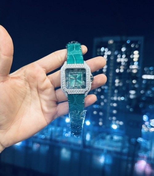 까르띠에 산토스 - Cartier Santos With Green Moissanite 39.8mm