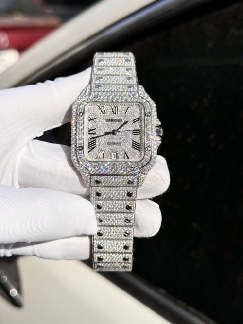 까르띠에 산토스 - Cartier Santos Full Diamond Moissanite 39.8mm