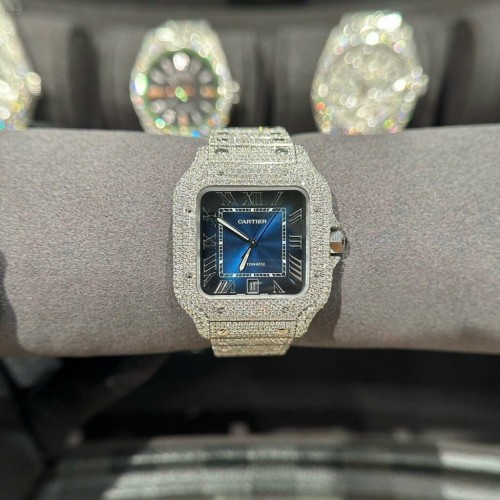 까르띠에 산토스 - Cartier Santos With Full Natural Diamond Blue Dial 39.8mm
