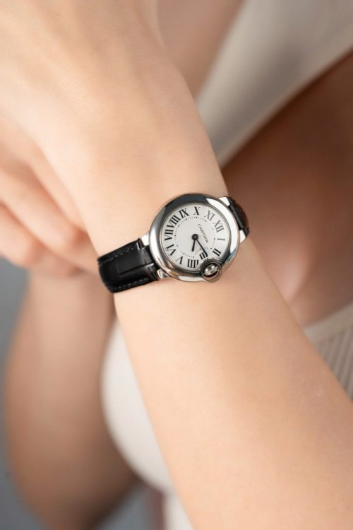 까르띠에 발롱블루 - Cartier Ballon Bleu Women’s White Dial Black Leather Strap 28mm