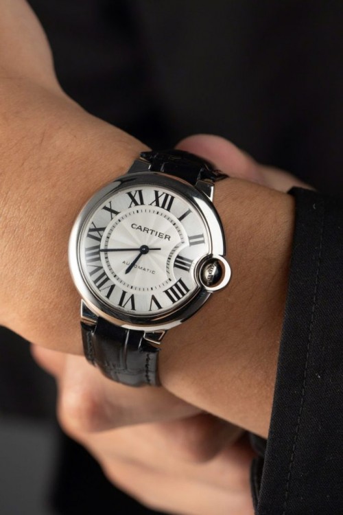 까르띠에 발롱블루 - Cartier Ballon Bleu White Dial Leather Strap 36mm