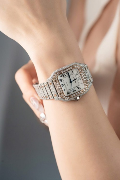 까르띠에 산토스 - Cartier Santos With Full Diamond Moissanite 35mm