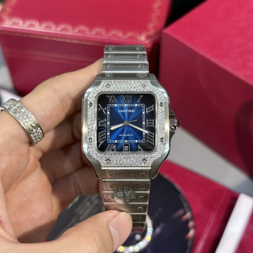 까르띠에 산토스 - Cartier Santos Custom Moissanite Diamonds 39.8mm