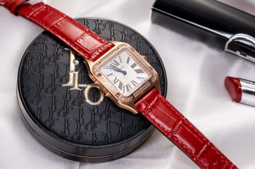 까르띠에 산토스 - Cartier Santos Dumont WJSA0017 Red Leather Strap 38×27.5mm