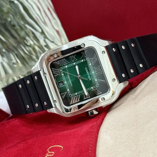 까르띠에 산토스 - Cartier Santos WSSA0061 Green Dial Rubber Strap 39.8mm