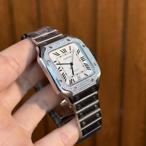 까르띠에 산토스 - Cartier Santos Custom Moissanite Diamonds 39.8mm