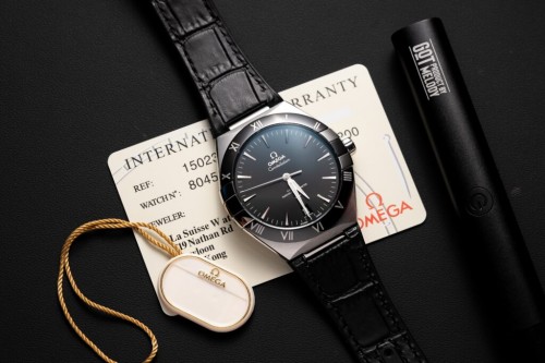 오메가 컨스텔레이션 - Omega Constellation Black Dial Leather Strap 42mm