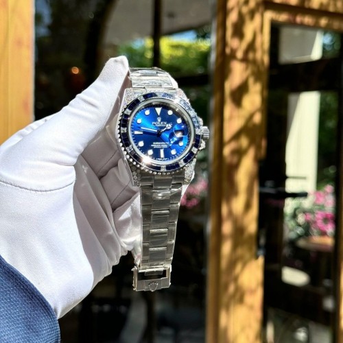 로렉스 서브마리너 - Rolex Submariner Blue Dial Moissanite Diamonds + Synthetic Sapphire 41mm