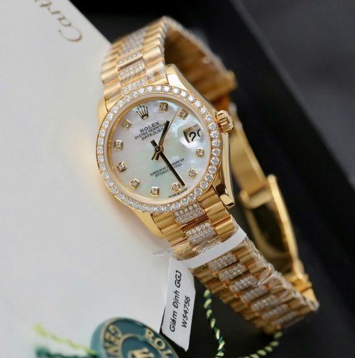 로렉스 데이져스트 - Rolex DateJust Women MOP Dial 18K Gold Wrapped + Moissanite Diamonds 31mm